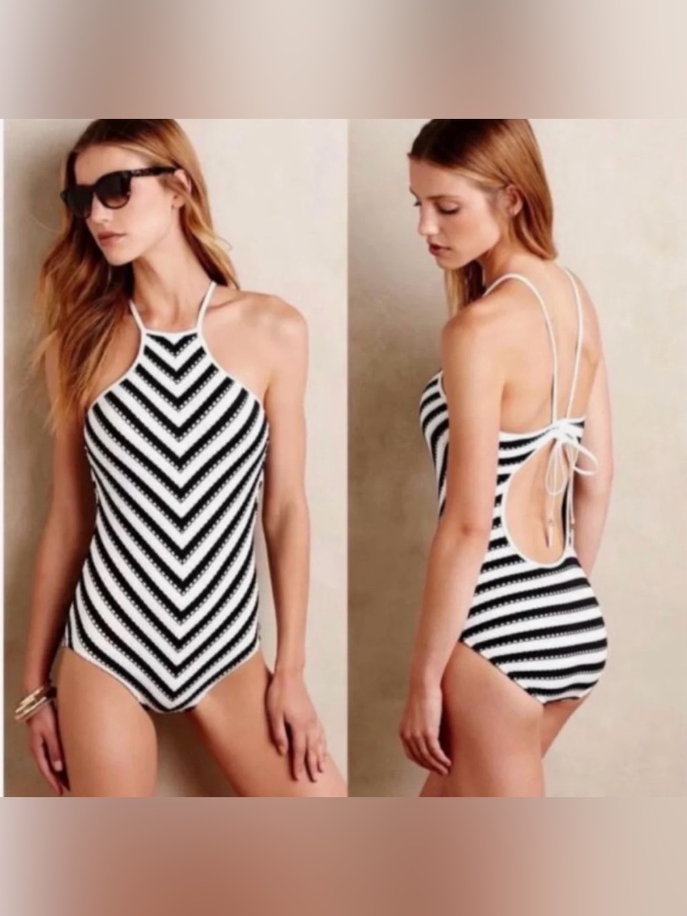 SeaFolly Women’s Luxury One-Piece Swimsuit Bathing Black White, size 10
